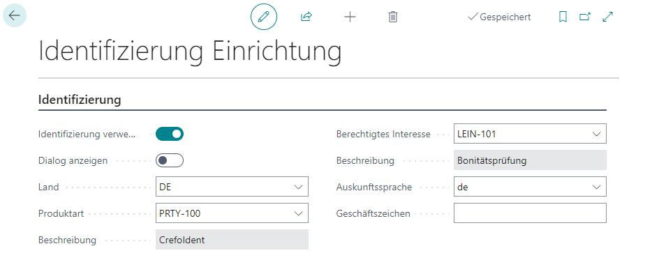Identifizierung Einrichtung Identifizierung Einrichtung