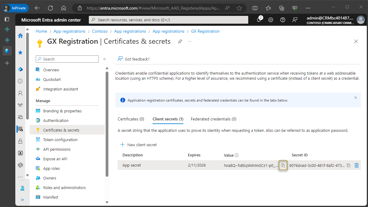 Geheimen Clientschlüssel kopieren Geheimen Clientschlüssel kopieren