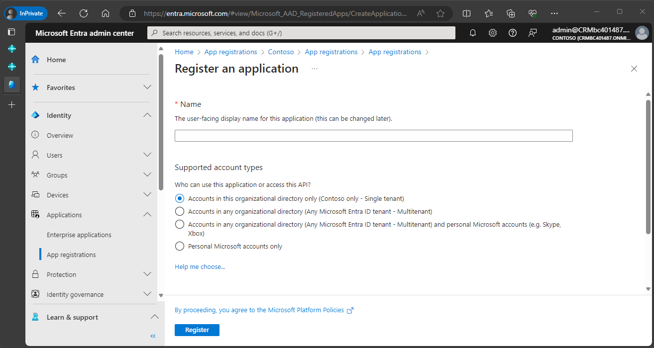Vorbereitung einer App-Registrierung Vorbereitung einer App-Registrierung