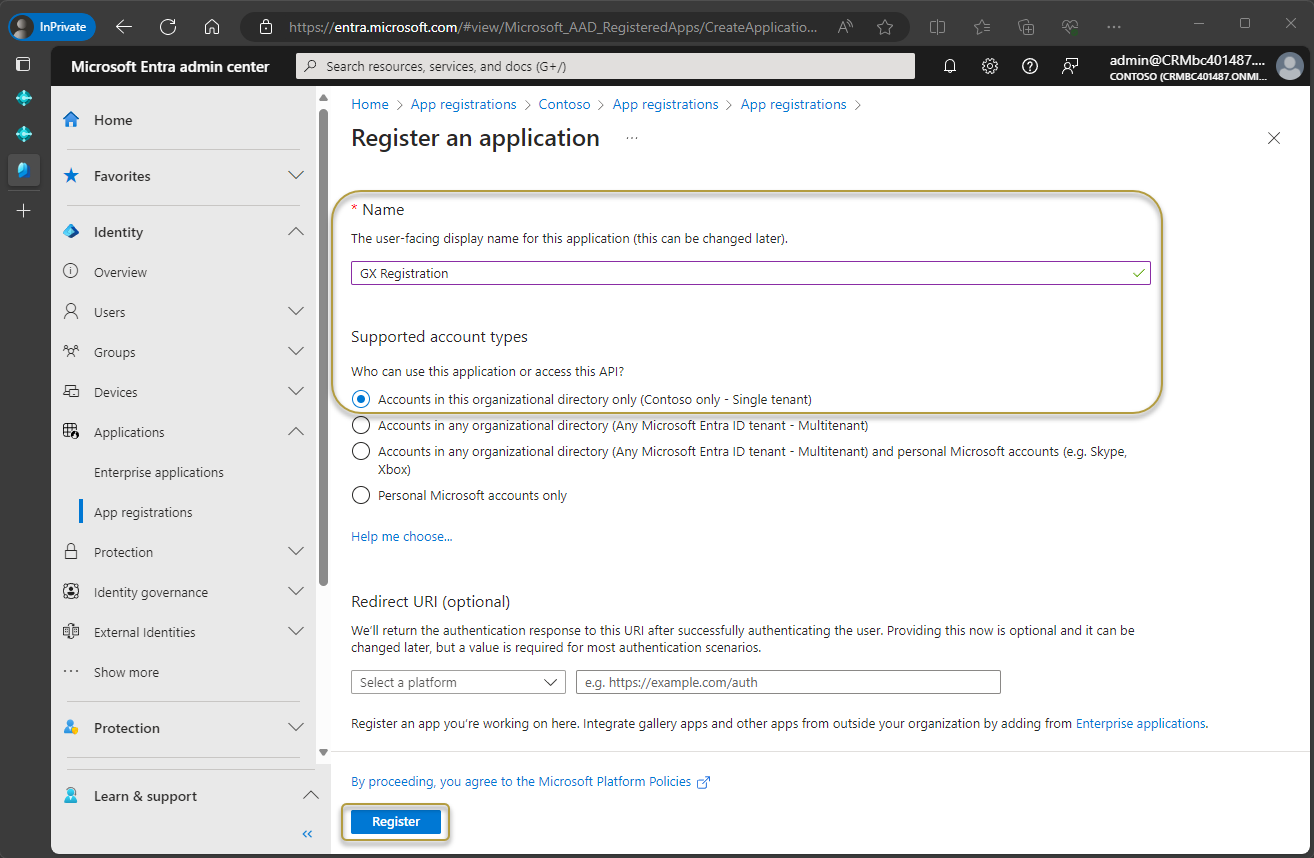 Anwendung registrieren Anwendung registrieren