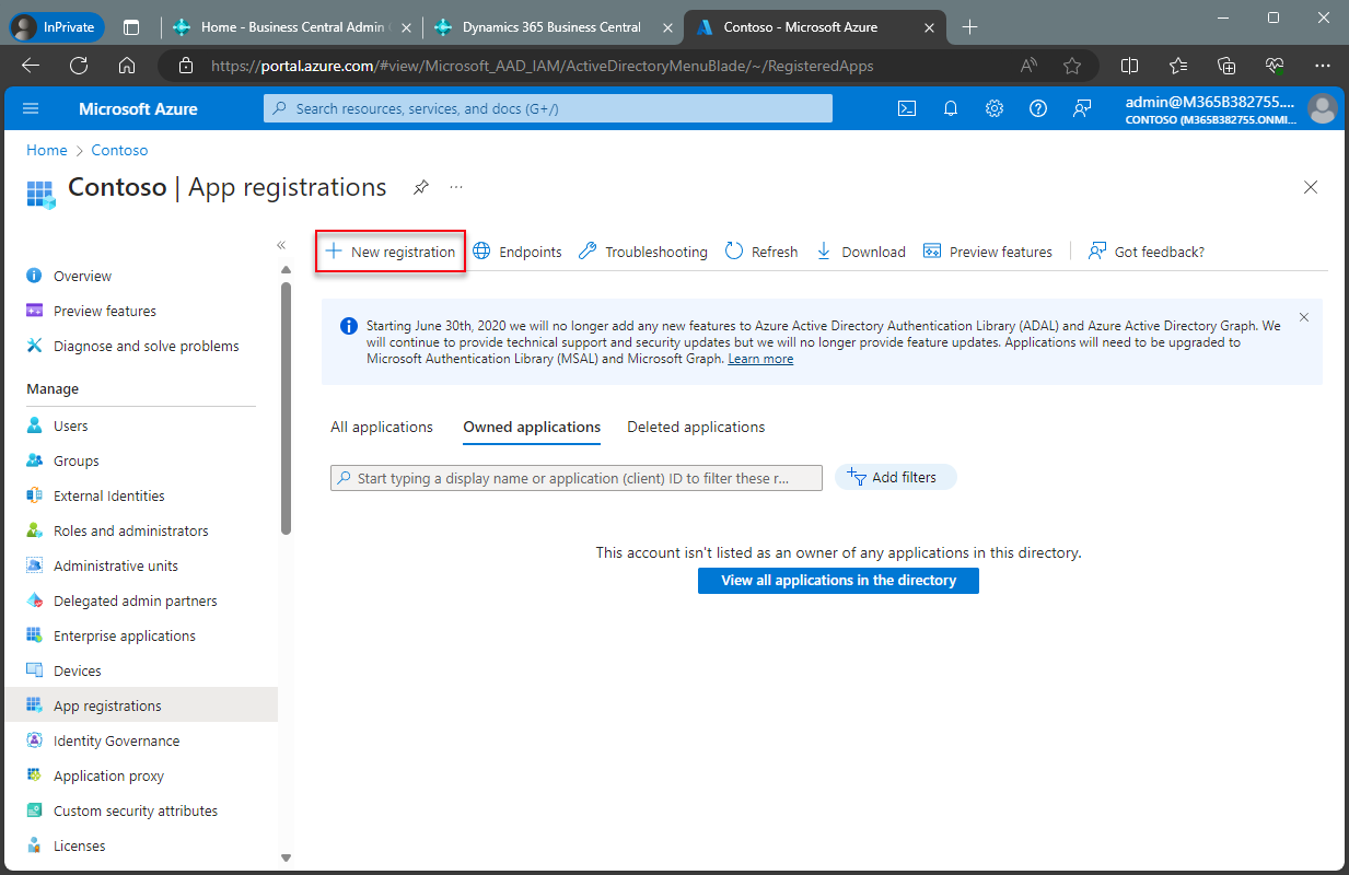 Neue Registrierung in Active Directory erstellen Neue Registrierung in Active Directory erstellen