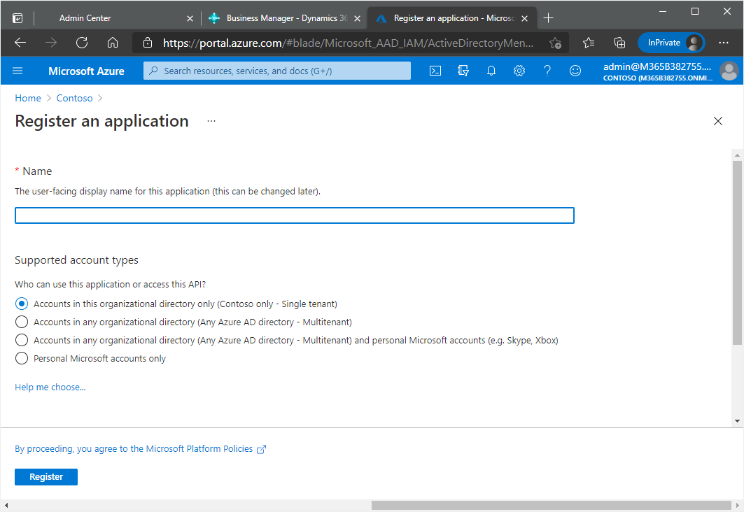 Vorbereitung einer App-Registrierung Vorbereitung einer App-Registrierung
