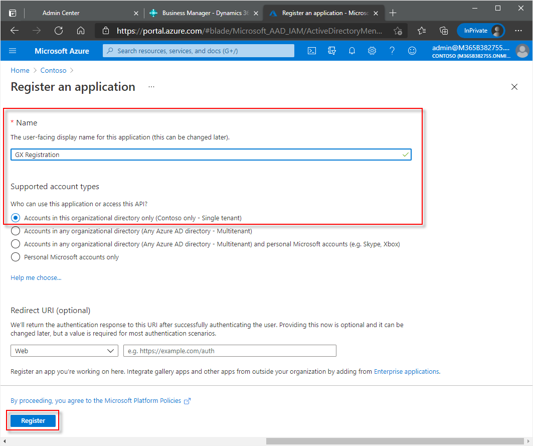 Anwendung registrieren Anwendung registrieren