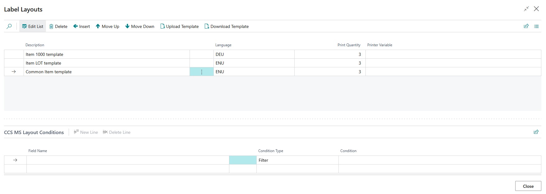 Label layout configuration Example config