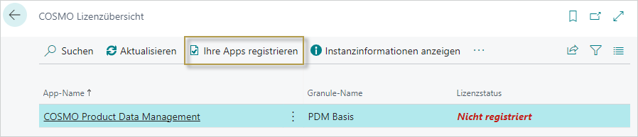 COSMO Lizenzübersicht