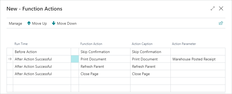 Function actions for automatic printing Function action