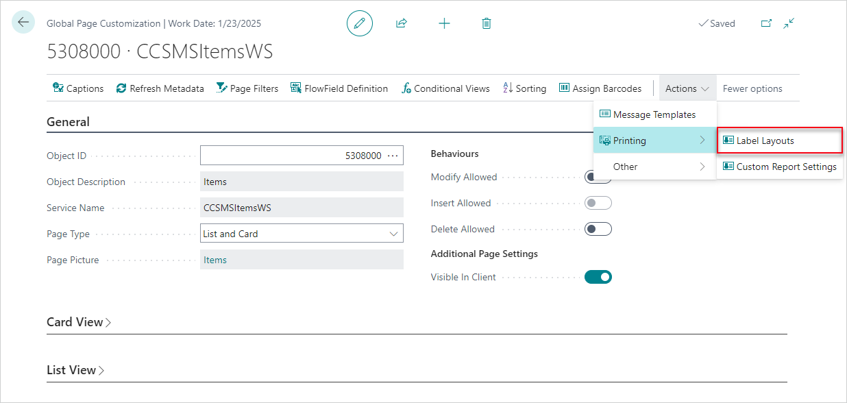 Open Label Layouts in page customization Page customization