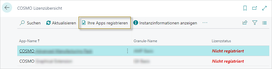COSMO Lizenzübersicht mit App COSMO Lizenzübersicht
