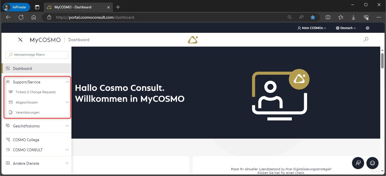 MyCOSMO_Dashboard_DropDownMenue