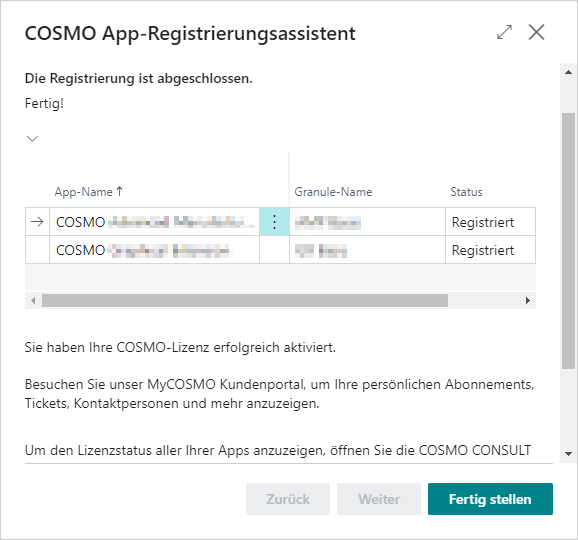COSMO App-Registrierungsassistent mit App COSMO App-Registrierungsassistent