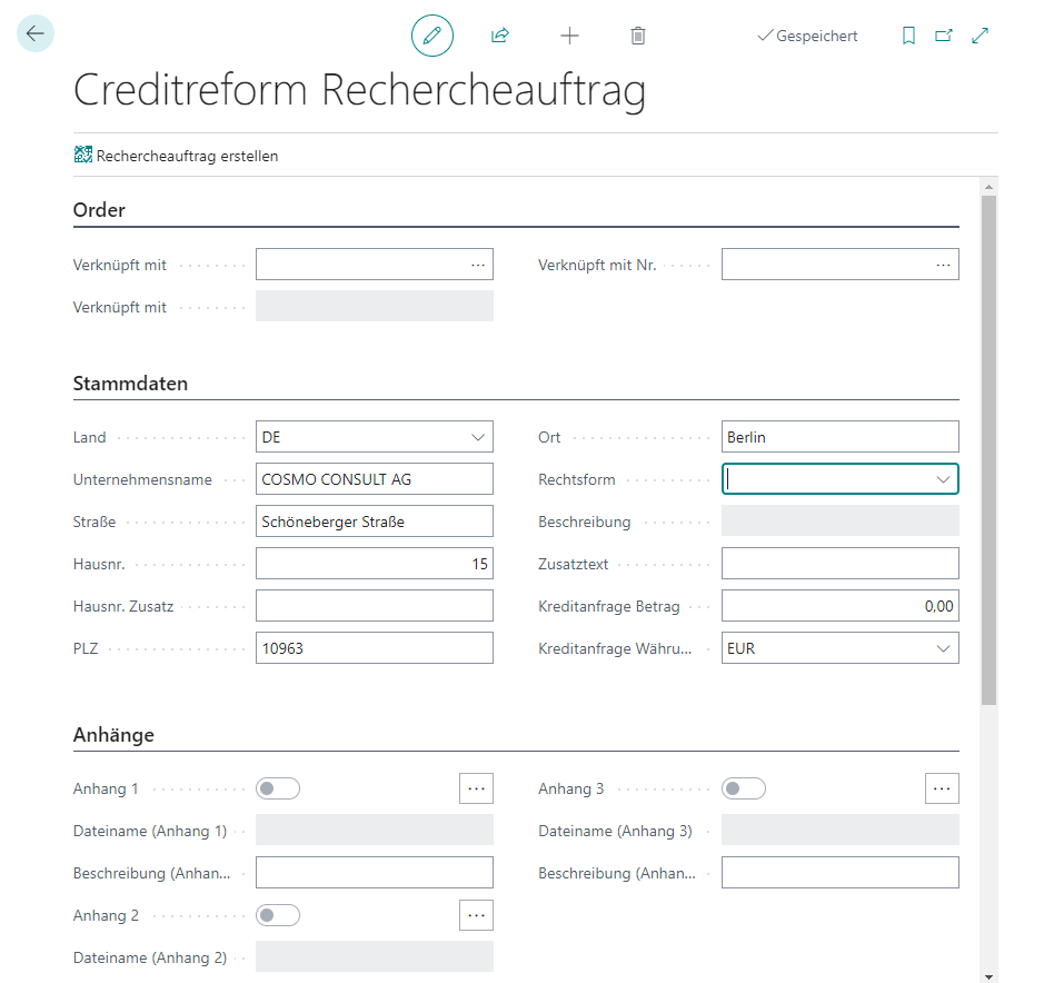 Creditreform Rechercheauftrag