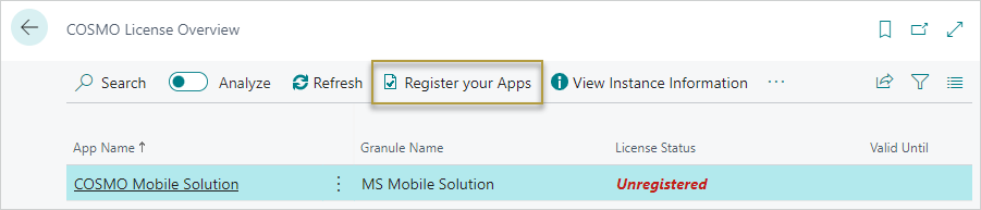 COSMO License Overview with app COSMO License Overview