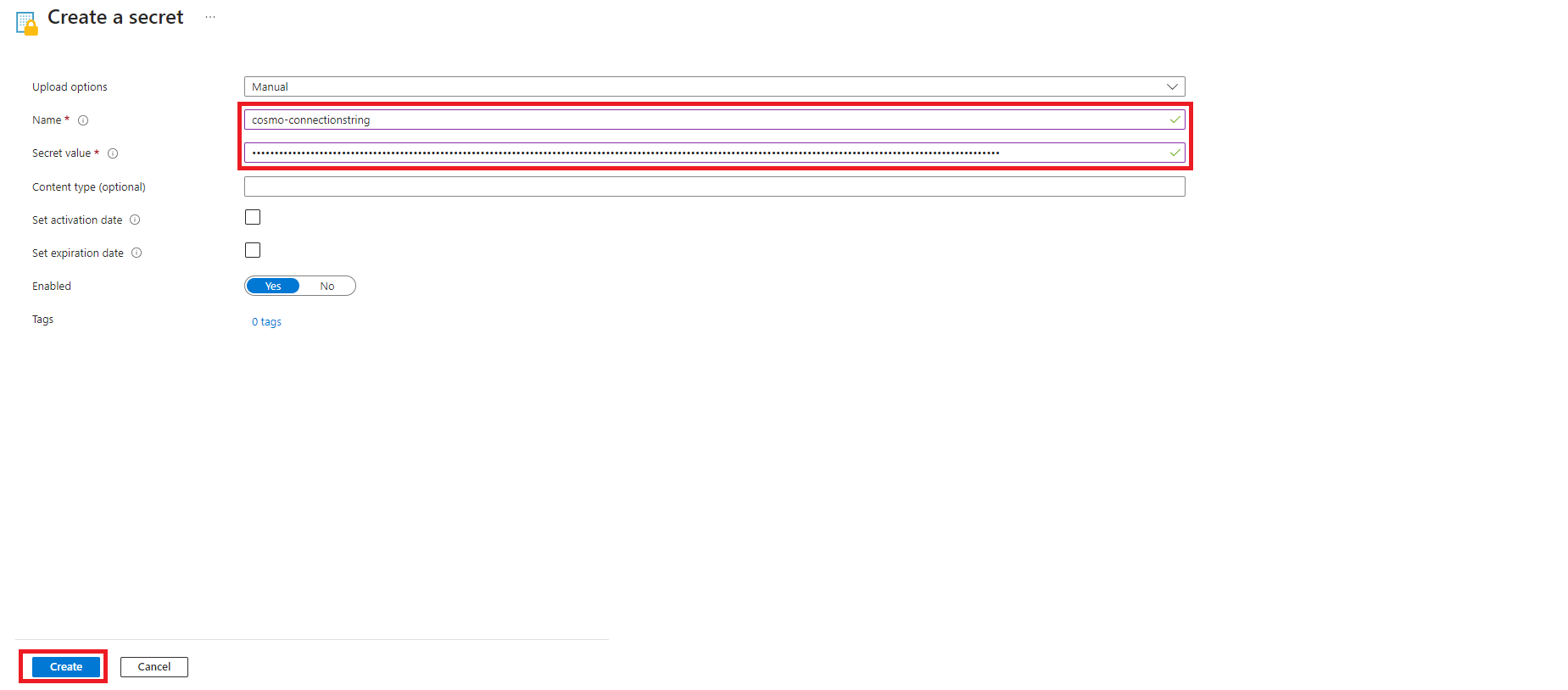 Key Vault Create Secret Key Vault Create Secret