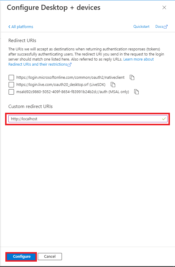 Redirect URI settings Redirect URI settings