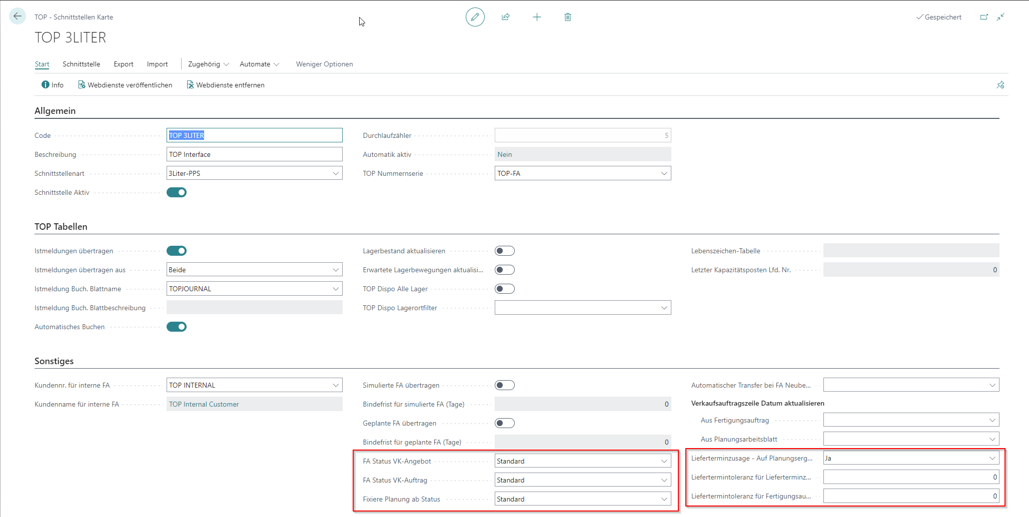 TOP Schnittstellen Einrichtung