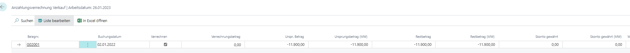 Anzahlungsverrechung Verkauf Anzahlungsverrechung Verkauf