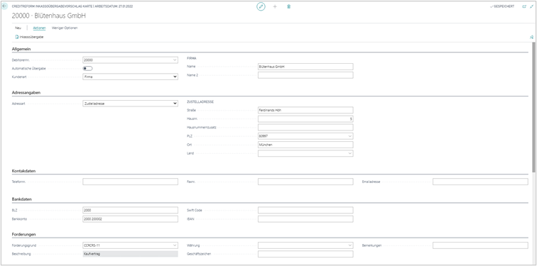 Inkassoübergabevorschlag Karte Inkassoübergabevorschlag Karte