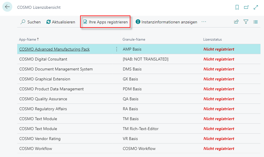 COSMO Lizenzübersicht COSMO Lizenzübersicht