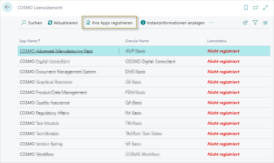 COSMO Lizenzübersicht mit App COSMO Lizenzübersicht