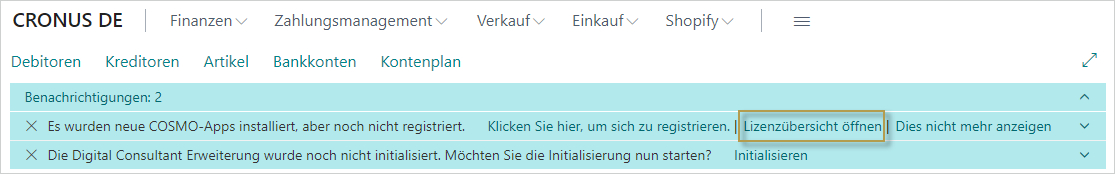 Benachrichtigungsleiste mit zu registrierender App Benachrichtigungsleiste mit zu registrierender App