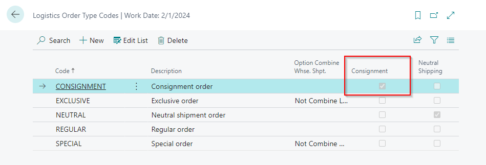 Logistics Order Types