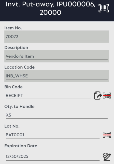 Fill Fields of Vendor's Item