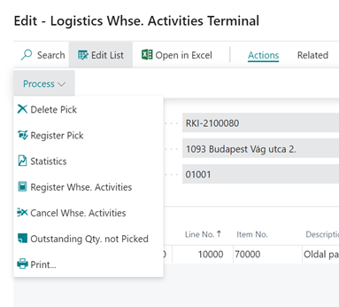 Logistics Whse. Activities Terminal Delete