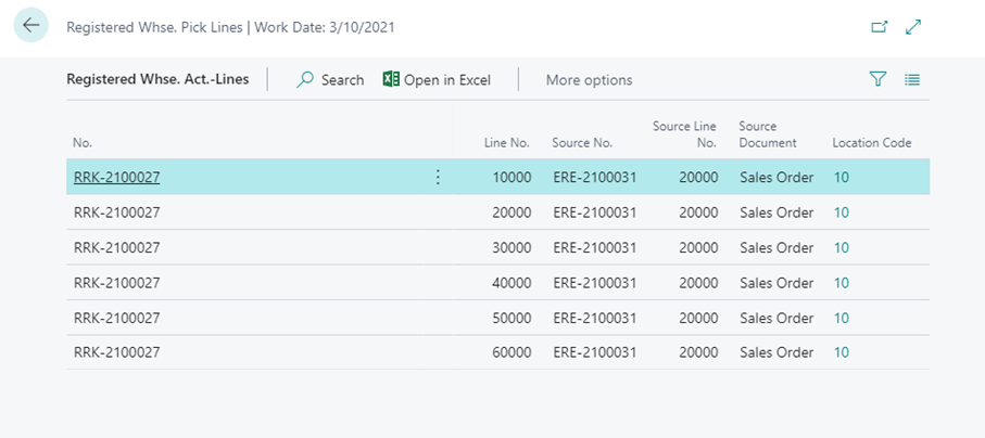 Registered Whse. Activity Lines