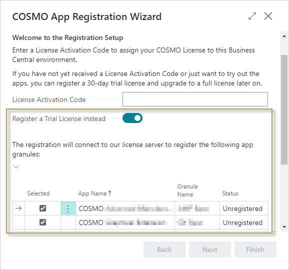 COSMO App Registration Wizard with Trial License COSMO App Registration Wizard with Trial License