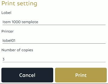Label print settings in mobile application Label print
