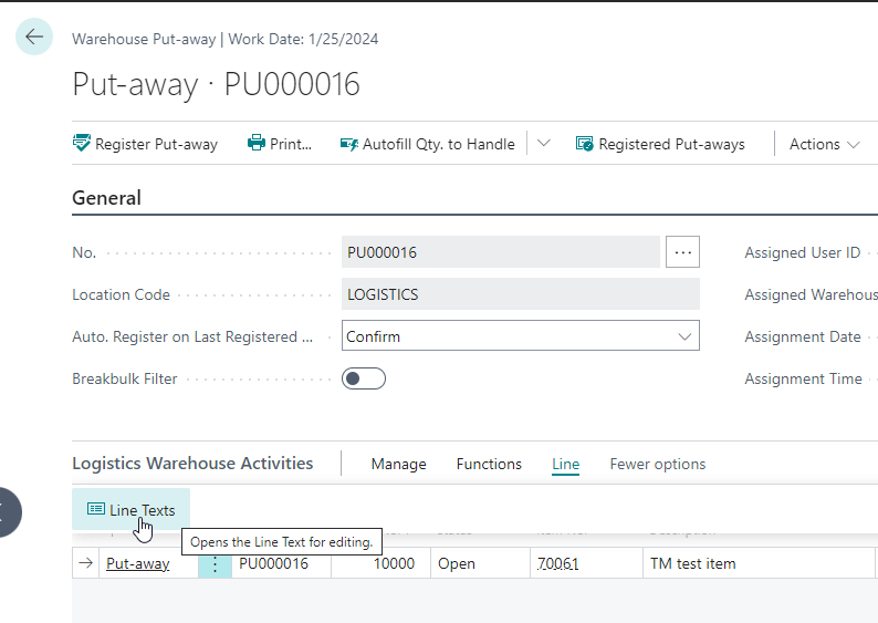 Put-away page Put-away page