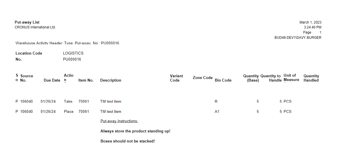 Put-away print example Put-away print example