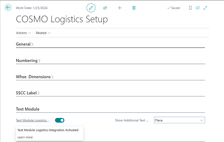 Text Module Logistics activated Text Module Logistics activated