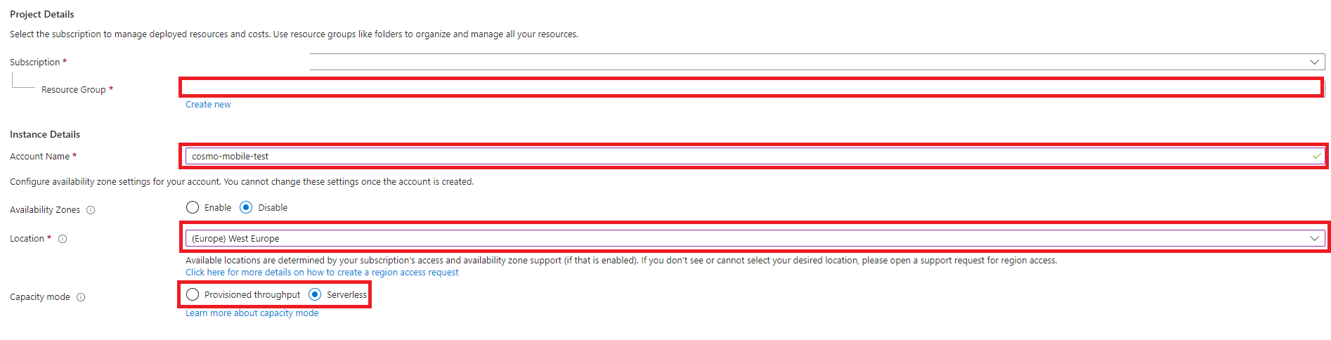 CosmosDB Settings CosmosDB Settings