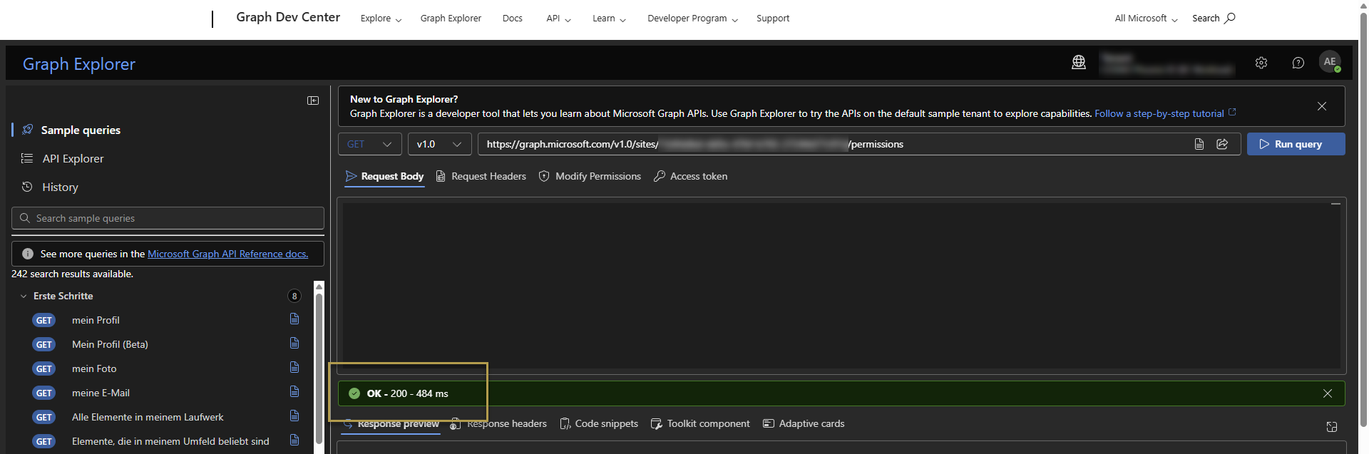 Check Graph Explorer permissions