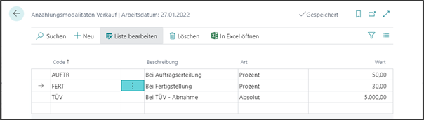 Anzahlungsmodalitäten Anzahlungsmodalitäten