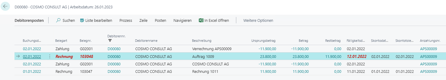 Übersicht Debitorenposten für Ausgleich aufheben Übersicht Debitorenposten für Ausgleich aufheben