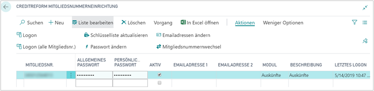 Funktionen Mitgliedsnummerneinrichtung