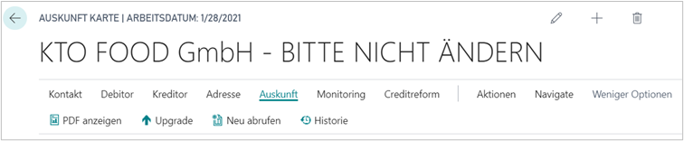 Aktionen in der Gruppe Auskunft