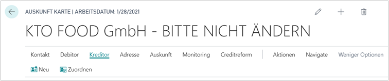 Funktionen für Stammdaten Kreditor