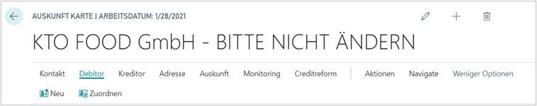 Funktionen für Stammdaten Debitor