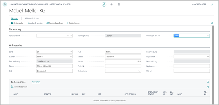 Onlinesuche mit Zuordnung