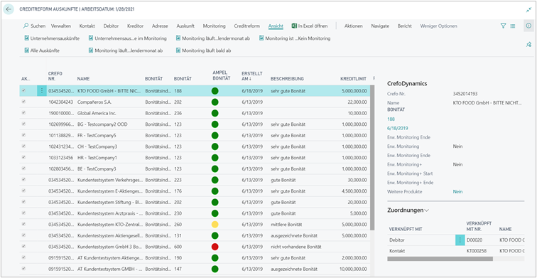 Creditreform Auskünfte - Listenansicht