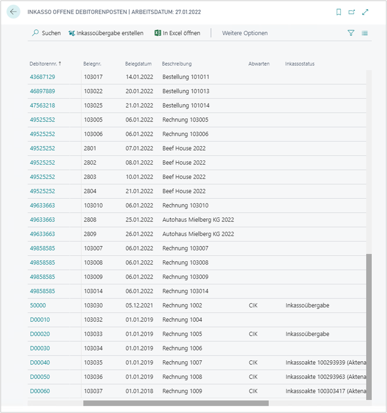 Inkasso Offene Debitorenposten - Inkassoübergabe erstellen