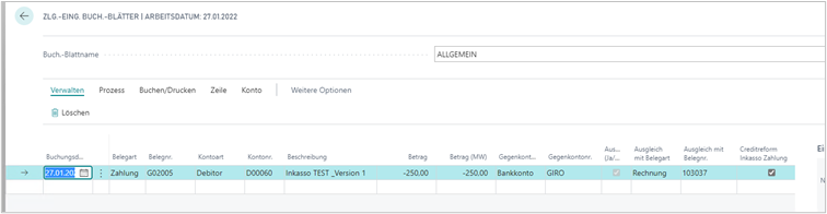 Zahlungseingangs Buch.-Blatt bei Creditreform Zahlungen