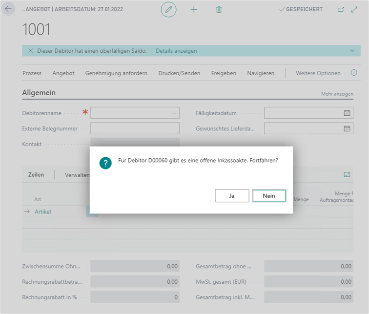 Hinweismeldung am Beispiel eines neuen Verkaufsangebots