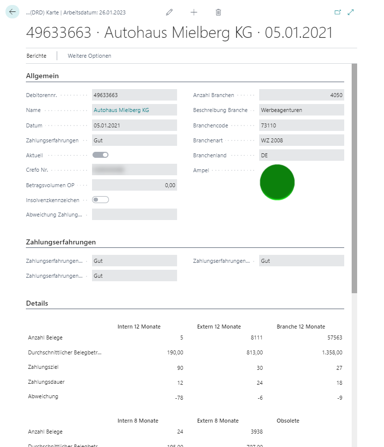 Detailinformationen Zahlungserfahrungen