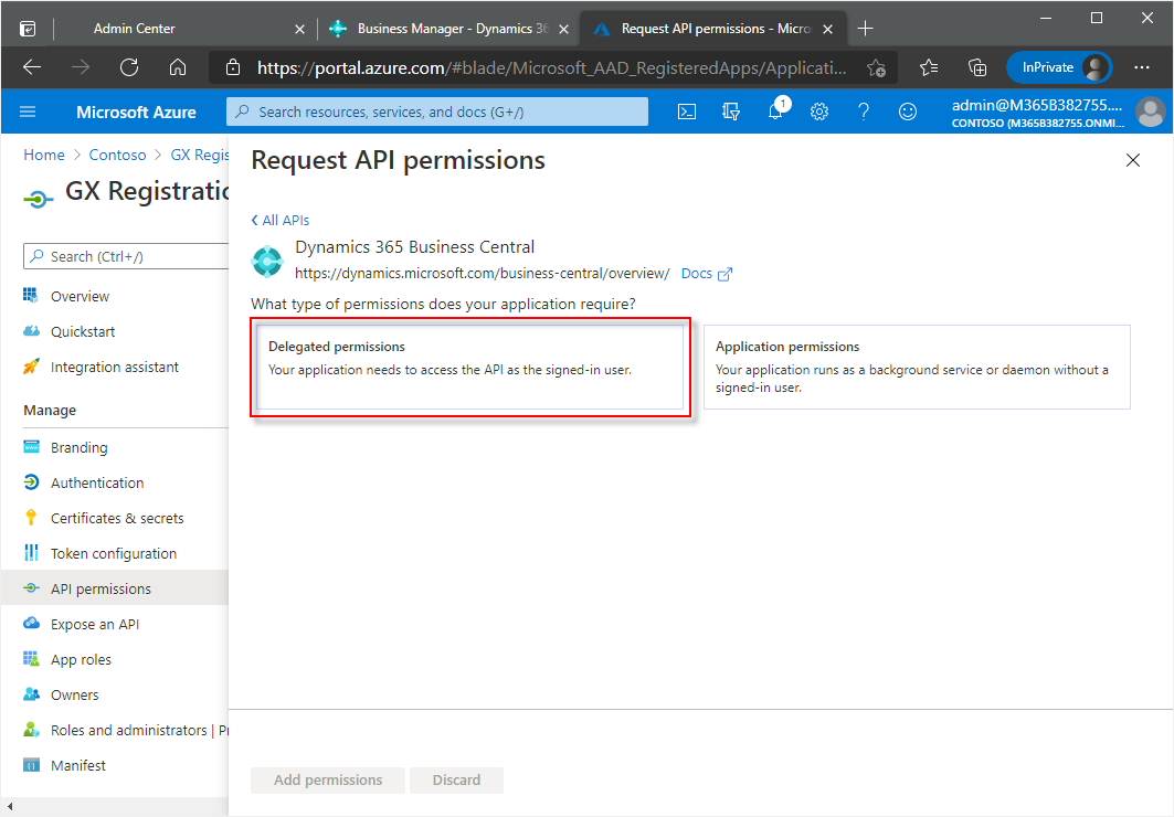 Assign delegated permissions to the application