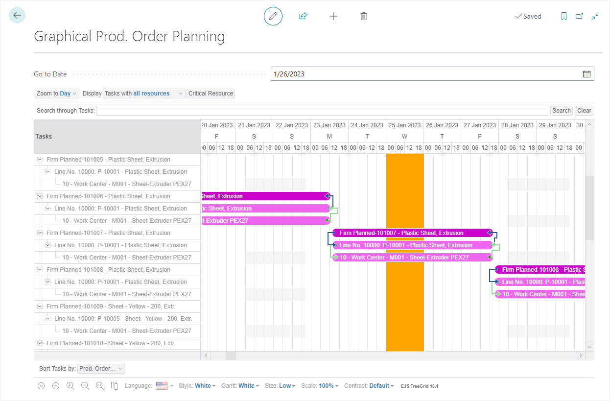 Graphical Prod. Order Planning opened from Graphical Prod. Capacity Planning