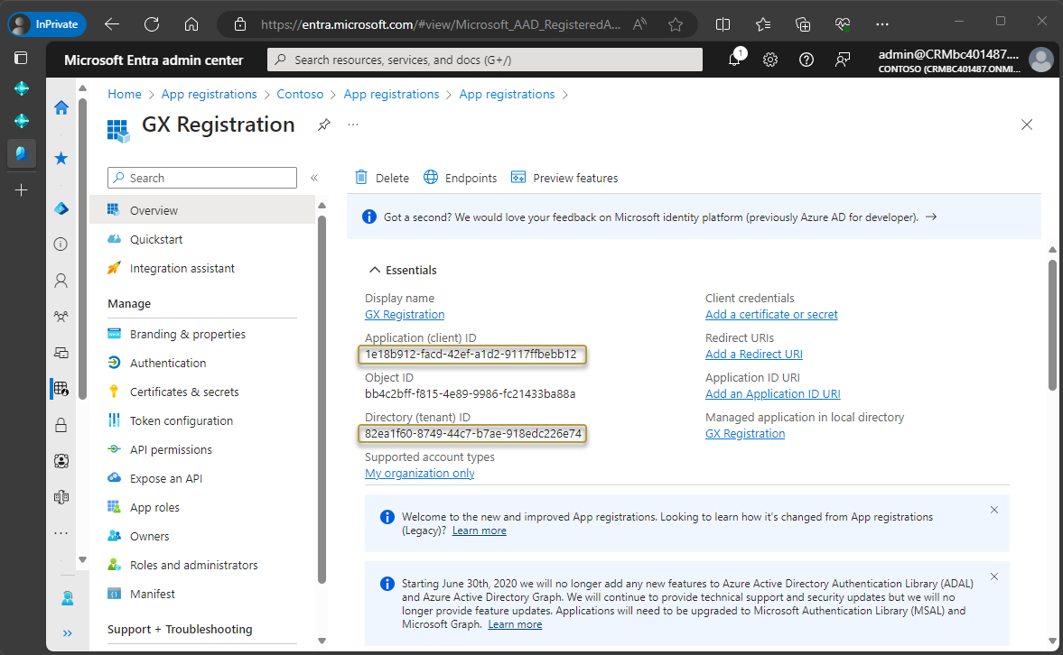 Copy client and tenant IDs